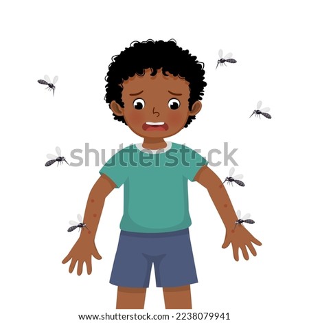 cute little African boy bitten by mosquitoes