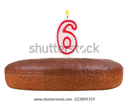 birthday cake with candles number 6 isolated on white background