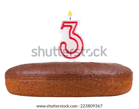 birthday cake with candles number 3 isolated on white background