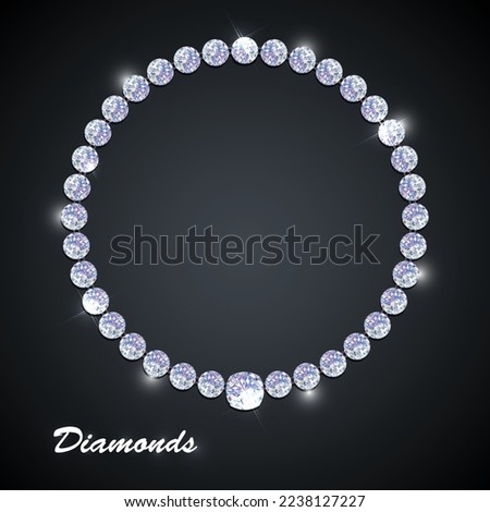 Diamond necklace on dark background. Luxury jewellery graphic with shiny rhinestones. Realistic illustration of diamond necklace vector.