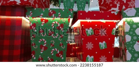 Christmas presents or Christmas gift boxes for christmas with decorations in a shopping mall