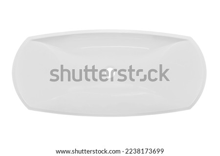 Modern rectangular (oval) with rounded corners white ceramic sink (washbasin) for two people, for the bathroom isolated on the background.