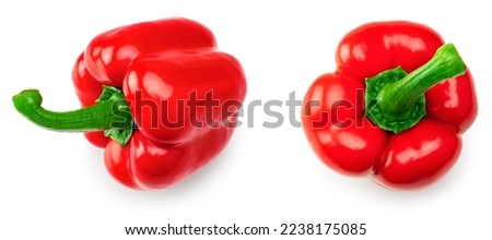 two red sweet bell peppers isolated on white background. clipping path Royalty-Free Stock Photo #2238175085