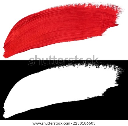 Red smear of paint isolated on white background with clipping mask (alpha channel) for quick isolation. Easy to selection stroke.