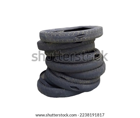 Old damaged rubber motorcycle tire that has been unused, isolated on white background Royalty-Free Stock Photo #2238191817