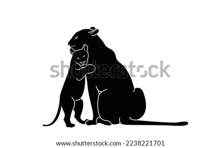 Silhouette of a young tiger holding her cub. Isolated on white background Tiger logo design set. Symbol, vector