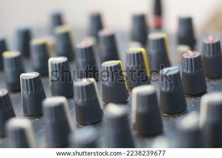 black mixer amplifier detail photo. audio equipment concept photo. selected focus.