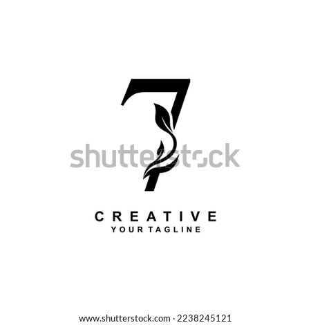 Elegant luxury black number 7 logo vector design with leaf and flower decoration. 7 modern creative initial logo. 7 flourish. age logo, birthday, anniversary, anniversary, numbers, etc