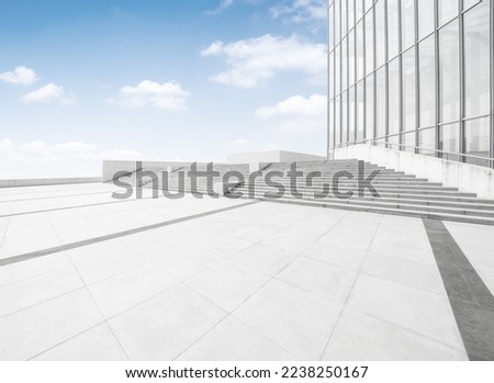 financial district buildings of shanghai and empty floor and blue sky