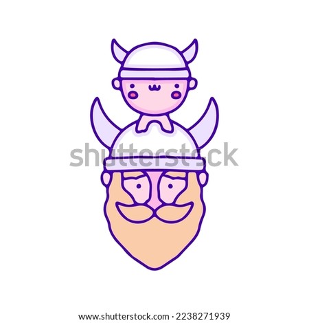 Sweet baby Viking and father doodle art, illustration for t-shirt, sticker, or apparel merchandise. With modern pop and kawaii style.