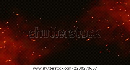 Vector fire sparks. Burning glowing particles. Flame of fire with sparks isolated on a black transparent background.
