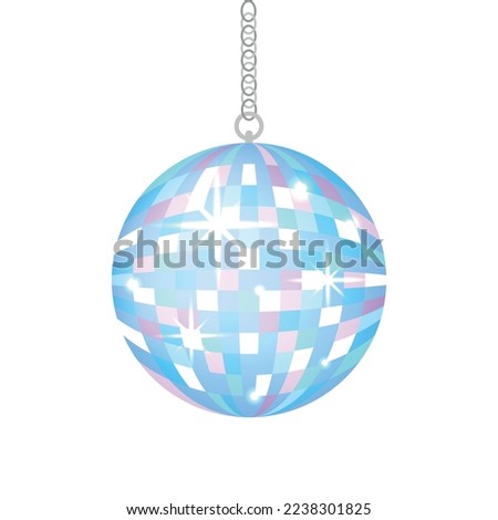 Disco ball. Vector isolated illustration. Graphic element for party designs. Colorful shiny disco ball on white background. 80s 90s club life concept.