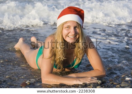 ms santa in the ocean - having fun on vacation