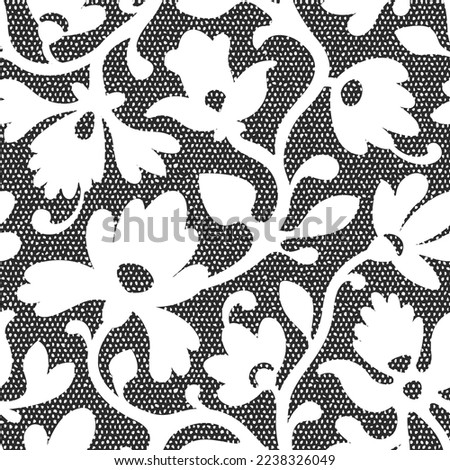 
Seamless floral pattern on the mosaic background. White and black