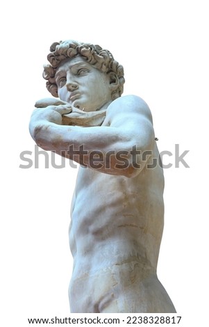 copy of the marble sculpture of Michelangelo's David, Moscow, Russia. Ancient Greek sculpture, hero statue. Isolated on white background Royalty-Free Stock Photo #2238328817