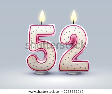 Happy Birthday years. 52 anniversary of the birthday, Candle in the form of numbers. Vector illustration