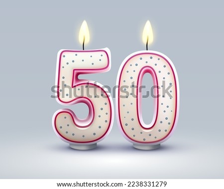 Happy Birthday years. 50 anniversary of the birthday, Candle in the form of numbers. Vector illustration