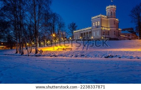 Druskininkai, Lithuania - January 16, 2016: Villa in Druskininkai Lithuania during cozy winter night Royalty-Free Stock Photo #2238337871