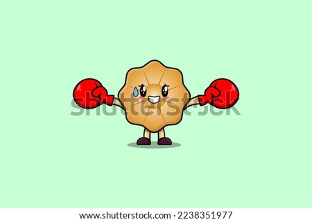 Cute Cookies mascot cartoon playing sport with boxing gloves and cute stylish design