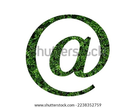 mail sign, at sign of the alphabet made with green leaves, isolated on a white background