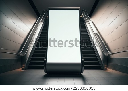 blank billboard next to escalator, front view
