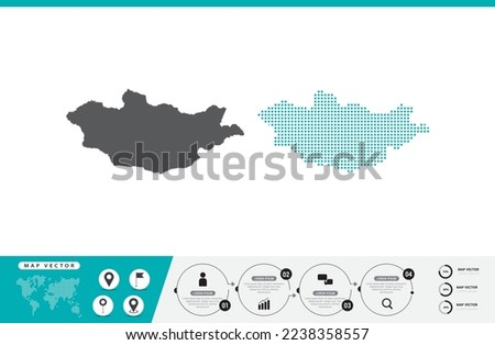 Mongolia map of dots gray and green for presentation. Set couple pixel creative concept for infographic.