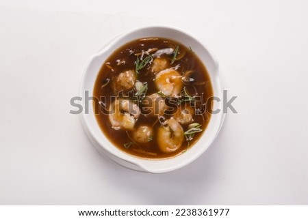 Sea food soup, Chinese cuisine pictures, isolated on white background.