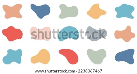 Free Form Abstract Color Silhouette Set on White Background. Asymmetric Blotch, Stain, Spot, Splodge Collection. Irregular Random Minimal Blob Form. Isolated Vector Illustration.  Royalty-Free Stock Photo #2238367467