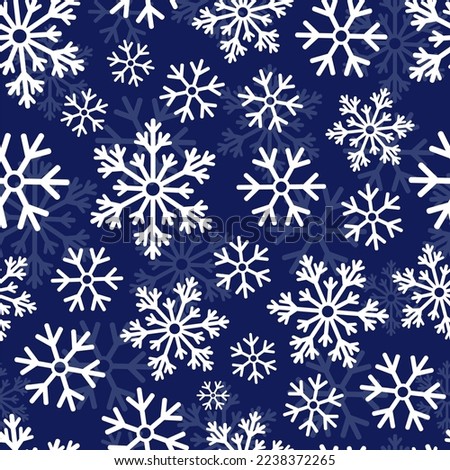 Seamless Christmas pattern white snowflakes on dark blue background. New year vector illustration. Design web, wrapping, wallpaper, cover, textile. Royalty-Free Stock Photo #2238372265