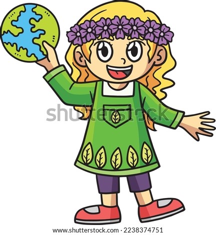 Earth Day Girl In Forest Cartoon Colored Clipart