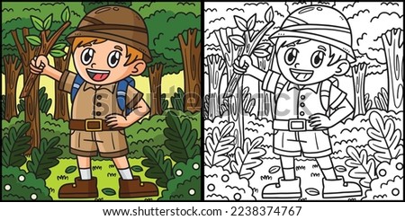Earth Day Boy in Forest Coloring Page Illustration