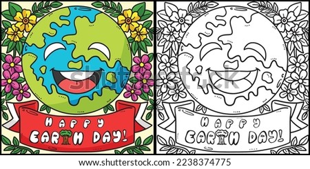 Happy Earth Day Coloring Page Colored Illustration