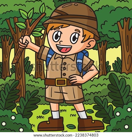 Earth Day Boy in Forest Colored Cartoon 