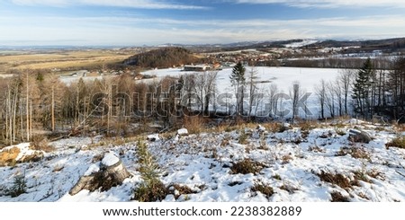 Winter look at the region. Podoli and Police villages. Hostyn hills. Czechia.