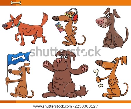 Cartoon illustration of funny dogs and puppies comic animal characters set