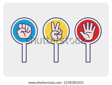 Rock paper scissors　etc hand sign set, vector illustration