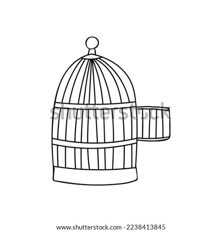 Bird cage with open door doodle illustration in vector. Hand drawn bird cage icon in vector. Parrot cage line icon Royalty-Free Stock Photo #2238413845