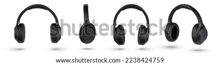Headphones isolate on white. Wireless headphones in black, high quality, isolated on a white background, for advertising or product catalog. Set of headphones from different angles Royalty-Free Stock Photo #2238424759