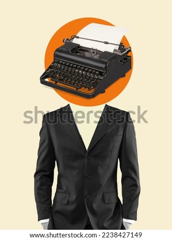 Business man in suit with typewriter on his head