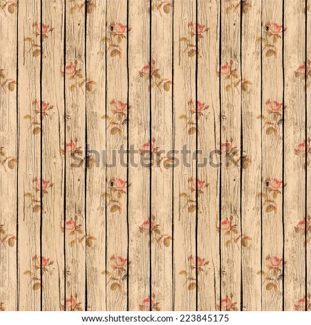Digital Paper for Scrapbook Bright Brown Wood and Roses Texture Background