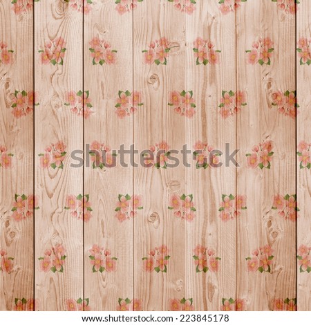 Digital Paper for Scrapbook Light Pink Brown Wood and Flowers Texture Background