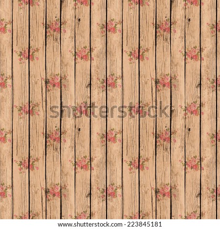 Digital Paper for Scrapbook Brown Wood and Roses Texture Background