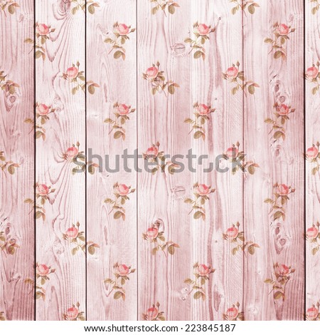 Digital Paper for Scrapbook Light Pink Wood and Roses Texture Background