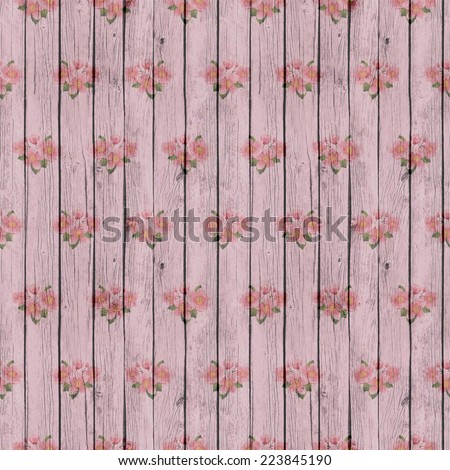 Digital Paper for Scrapbook Pink Wood and Flowers Texture Background