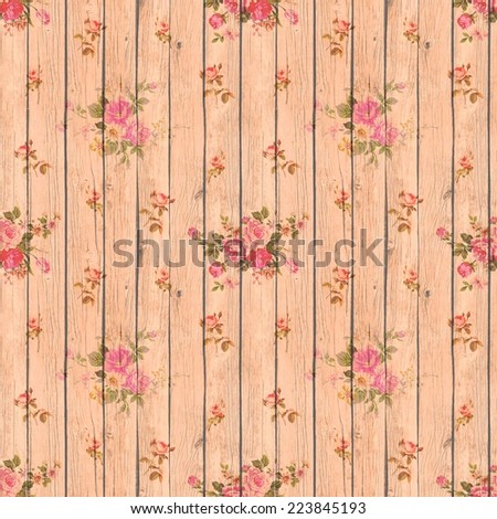 Digital Paper for Scrapbook Orange Brown Wood and Flowers Texture Background