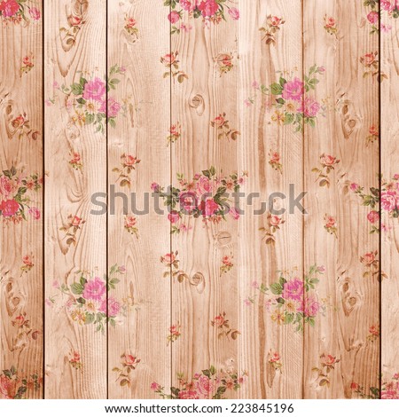 Digital Paper for Scrapbook Light Brown Wood and Flowers Texture Background