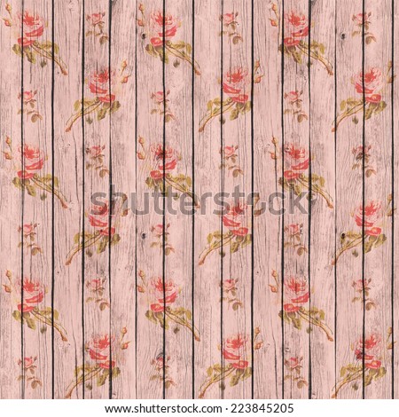 Digital Paper for Scrapbook Pink Wood and Roses Texture Background