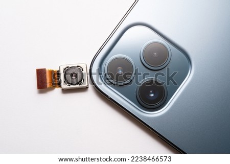 camera modules being used in mobile phones. development of mobile cameras. Digital camera lens part. sensor and technology smartphone new high resolution cameras