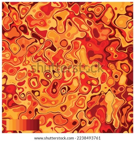 Abstract liquid pattern texture yellow orange red shading colour artistic fabric textile design. Vector illustration. 