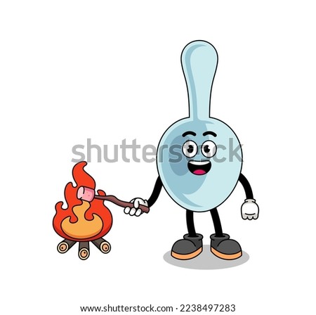 Illustration of spoon burning a marshmallow , character design